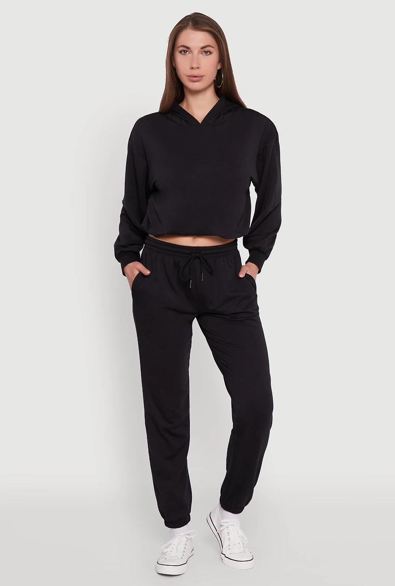 Womens Mid Rise Drawstring Waist Fleece Sweatpants,