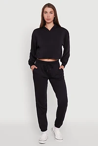 Womens Mid Rise Drawstring Waist Fleece Sweatpants,