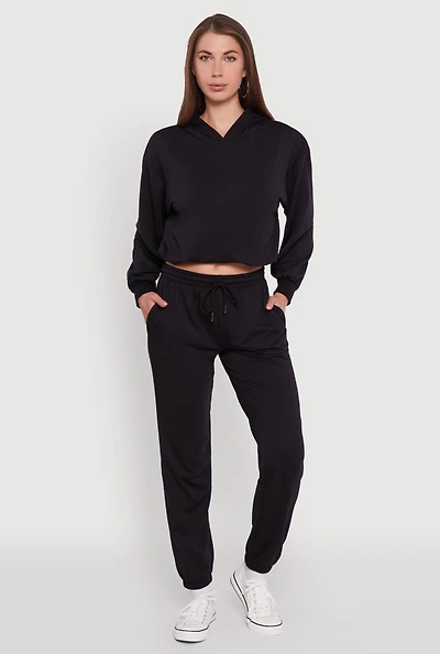 Mid Rise Drawstring Waist Fleece Sweatpants