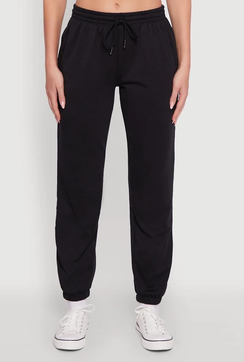 Womens Mid Rise Drawstring Waist Fleece Sweatpants,