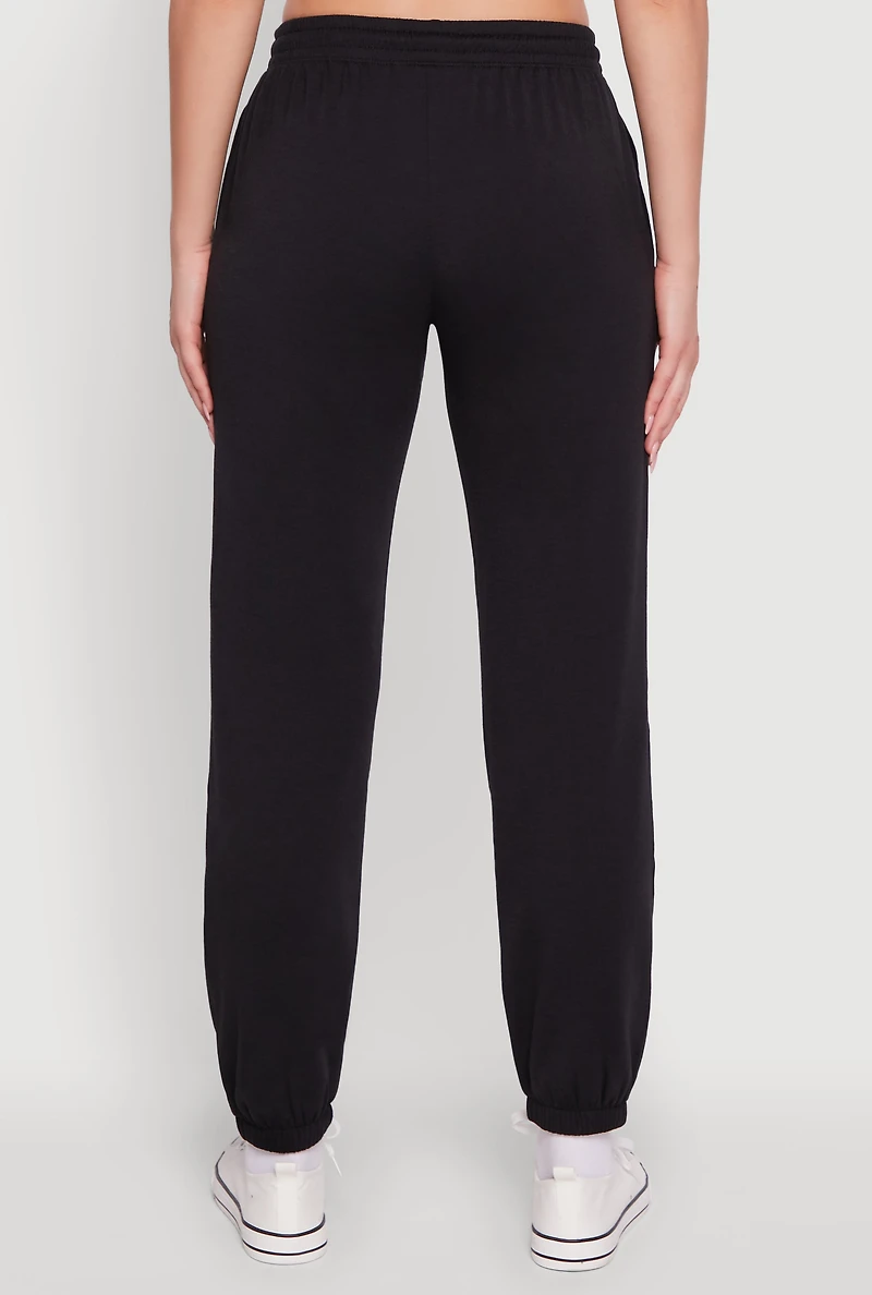 Womens Mid Rise Drawstring Waist Fleece Sweatpants,