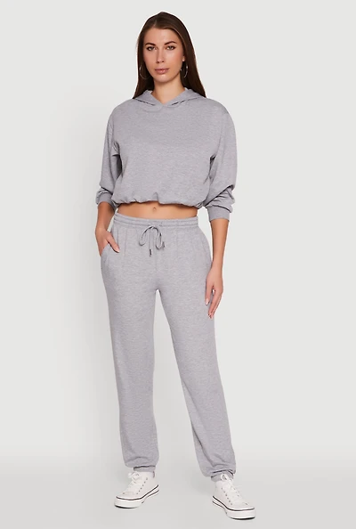 Womens Mid Rise Drawstring Waist Fleece Sweatpants, Grey, Size S