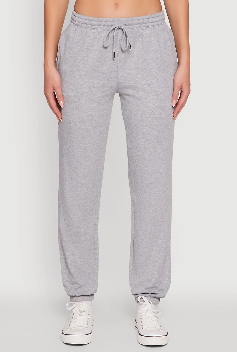 Womens Mid Rise Drawstring Waist Fleece Sweatpants, Grey, Size S