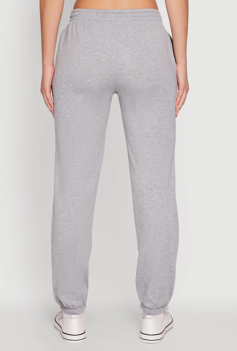 Womens Mid Rise Drawstring Waist Fleece Sweatpants, Grey, Size S
