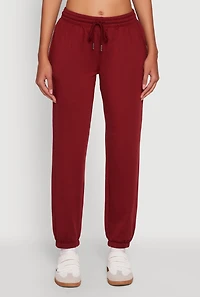Womens Mid Rise Drawstring Waist Fleece Sweatpants, Burgundy,