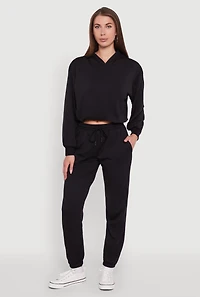 Womens Bubble Hem Fleece Lined Hooded Crop Sweatshirt,