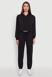 Womens Bubble Hem Fleece Lined Hooded Crop Sweatshirt,