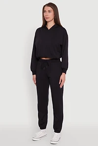Womens Bubble Hem Fleece Lined Hooded Crop Sweatshirt, Black, Size M