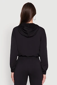 Womens Bubble Hem Fleece Lined Hooded Crop Sweatshirt,