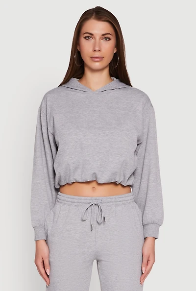 Womens Bubble Hem Fleece Lined Hooded Crop Sweatshirt, Grey, Size M