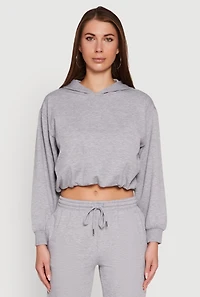 Bubble Hem Fleece Lined Hooded Crop Sweatshirt