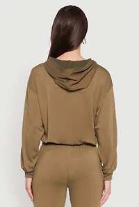 Womens Bubble Hem Fleece Lined Hooded Crop Sweatshirt, Green, Size L