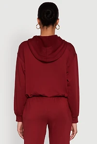 Womens Bubble Hem Fleece Lined Hooded Crop Sweatshirt, Burgundy, Size XL