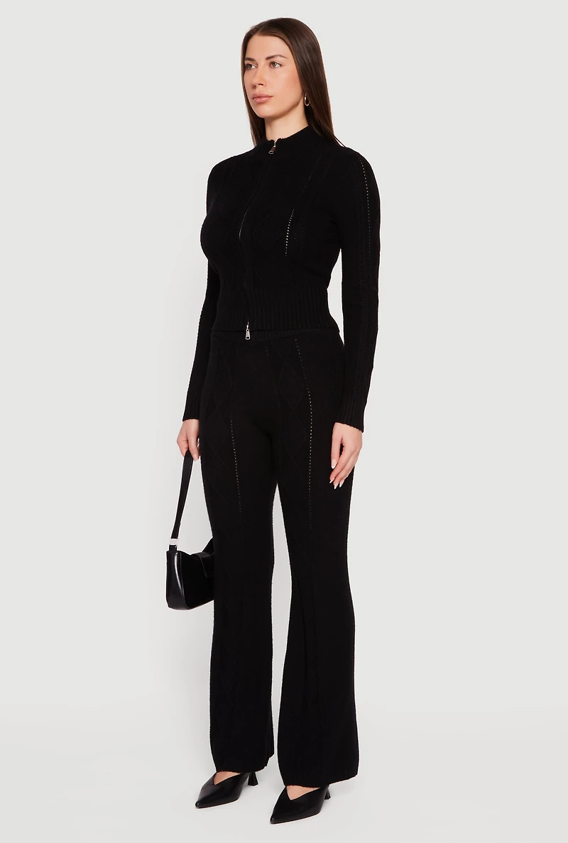 Womens Almost Famous Cable Knit Double Zip Front Cardigan, Black, Size S