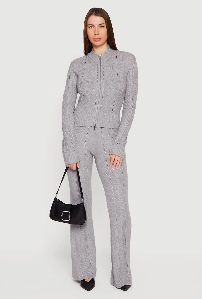 Almost Famous Cable Knit Double Zip Front Cardigan