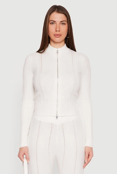 Almost Famous Cable Knit Double Zip Front Cardigan