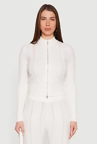 Almost Famous Cable Knit Double Zip Front Cardigan