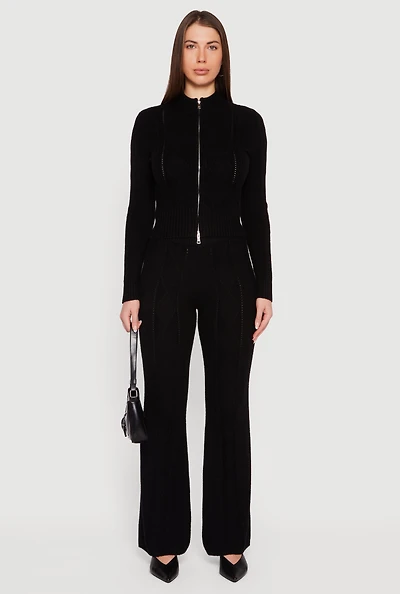 Womens Almost Famous Cable Knit Pull On Flare Pants, Black,