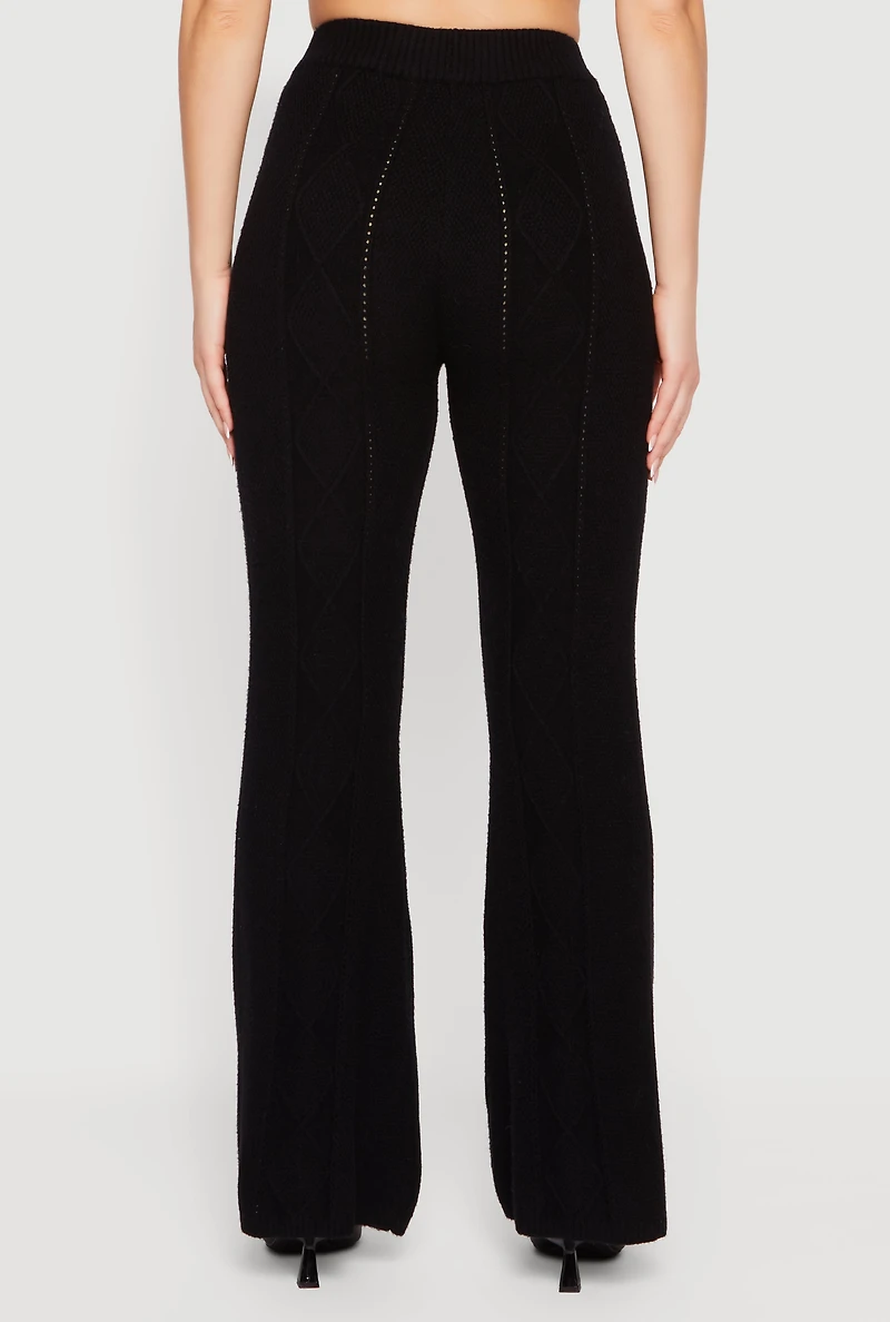 Womens Almost Famous Cable Knit Pull On Flare Pants, Black,