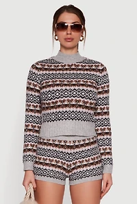 Almost Famous Fair Isle Mock Neck Long Sleeve Sweater