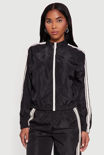 Womens Almost Famous Mock Neck Zip Front Track Jacket,