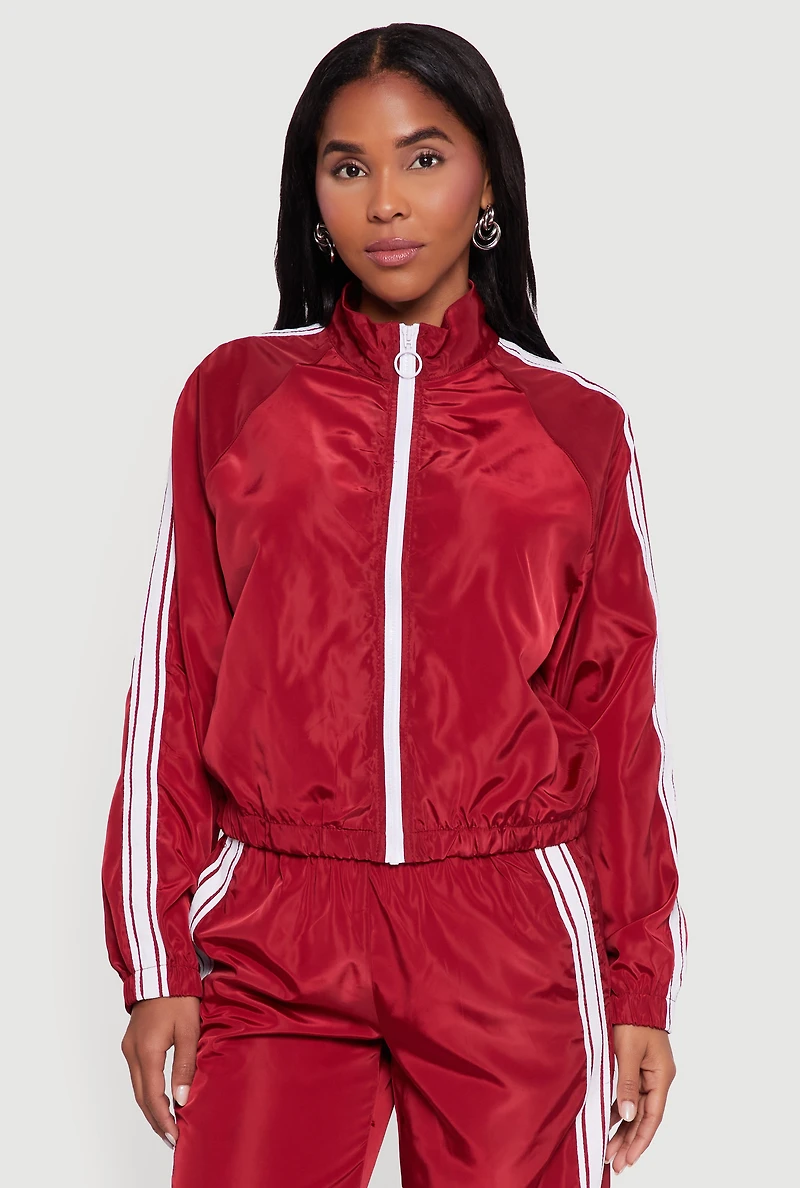 Womens Almost Famous Mock Neck Zip Front Track Jacket, Red,