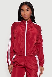 Womens Almost Famous Mock Neck Zip Front Track Jacket, Red,