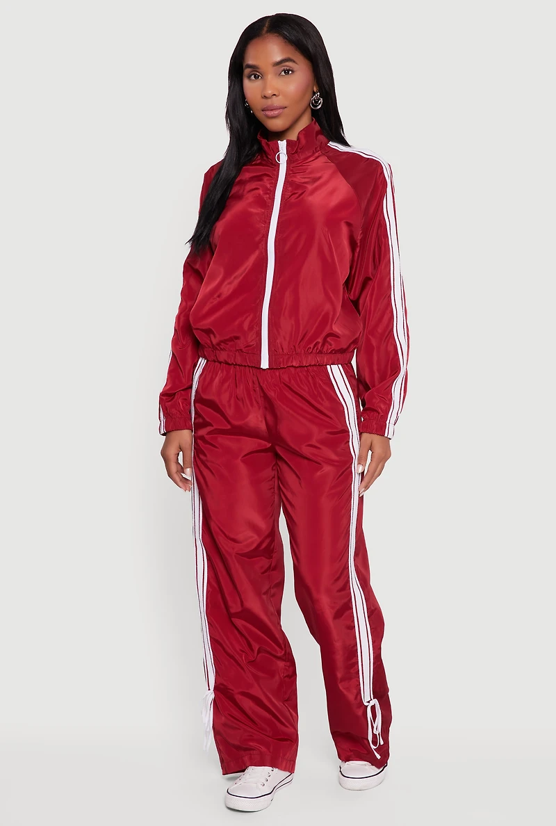 Womens Almost Famous Mock Neck Zip Front Track Jacket, Red,