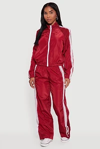 Womens Almost Famous Mock Neck Zip Front Track Jacket, Red,