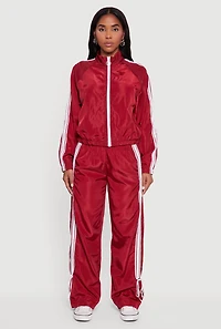 Womens Almost Famous Mock Neck Zip Front Track Jacket, Red,
