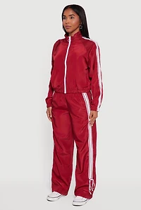 Womens Almost Famous Mock Neck Zip Front Track Jacket, Red,
