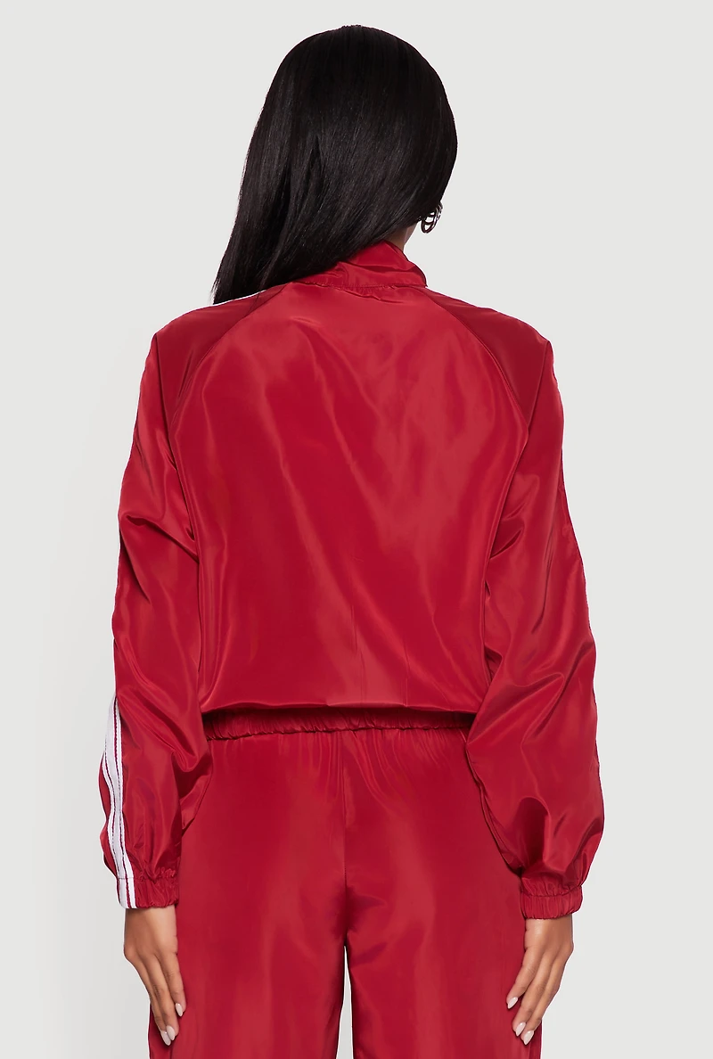 Womens Almost Famous Mock Neck Zip Front Track Jacket, Red,