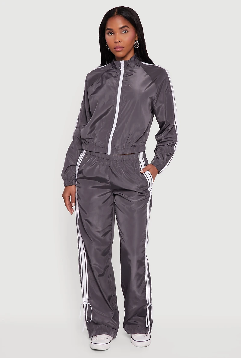 Womens Almost Famous Straight Leg Track Pants with Side Stripe, Grey, Size S