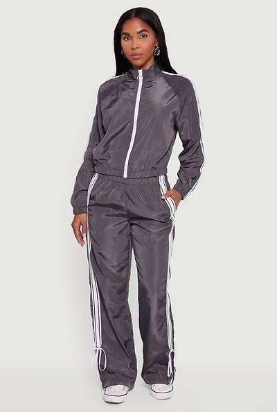 Womens Almost Famous Straight Leg Track Pants with Side Stripe, Grey, Size S