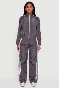 Womens Almost Famous Straight Leg Track Pants with Side Stripe, Grey, Size S