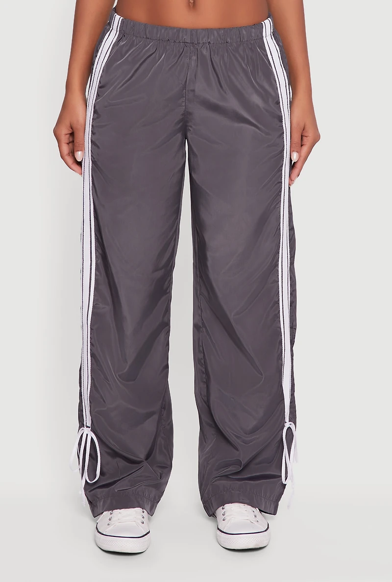 Womens Almost Famous Straight Leg Track Pants with Side Stripe, Grey, Size S