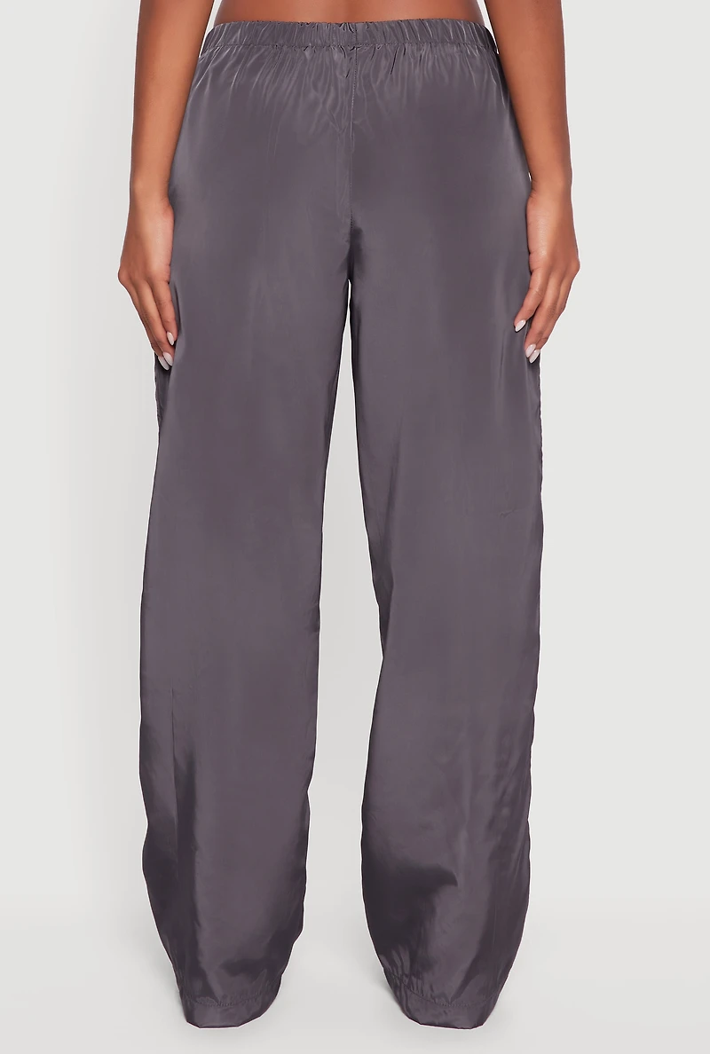 Womens Almost Famous Straight Leg Track Pants with Side Stripe, Grey, Size S