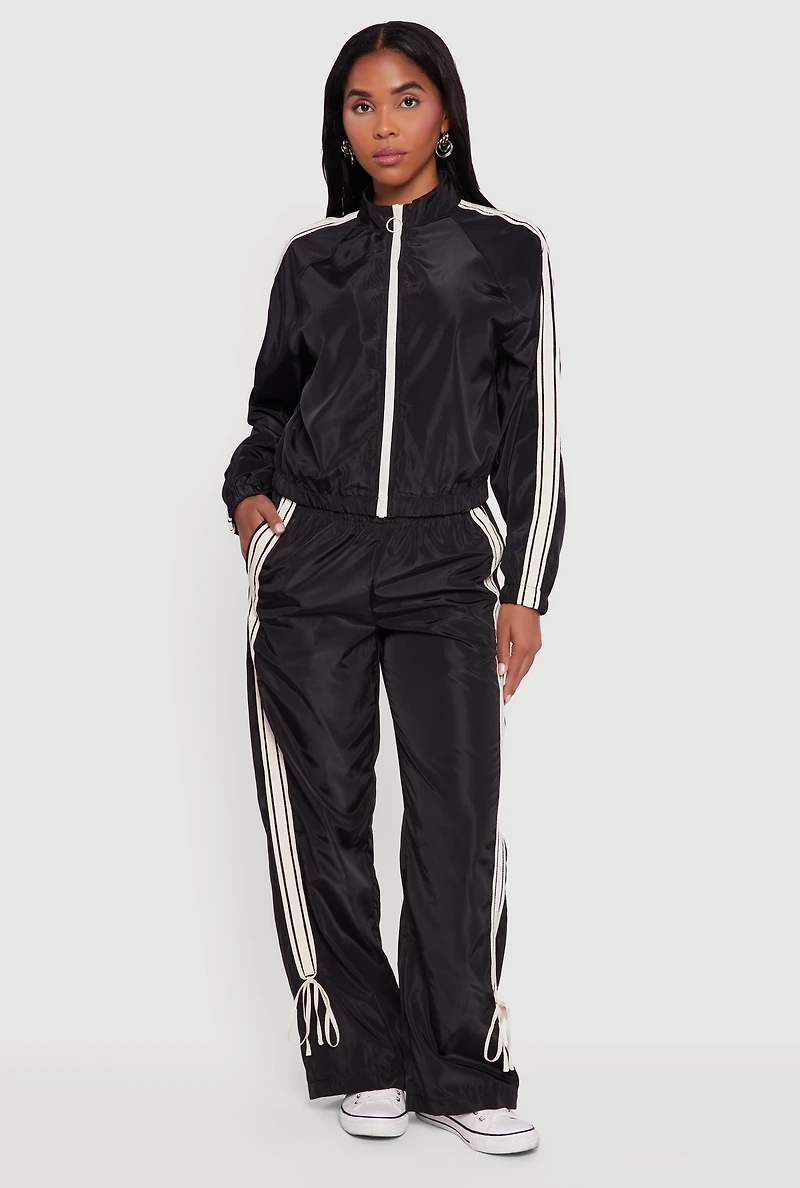 Womens Almost Famous Straight Leg Track Pants with Side Stripe,