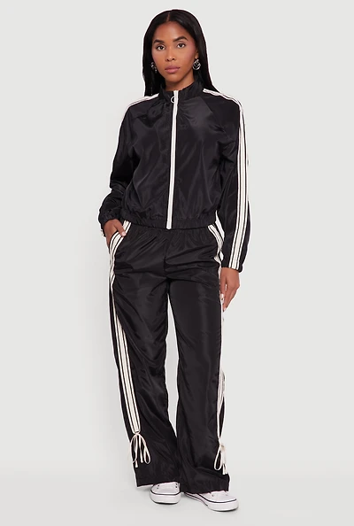 Womens Almost Famous Straight Leg Track Pants with Side Stripe,
