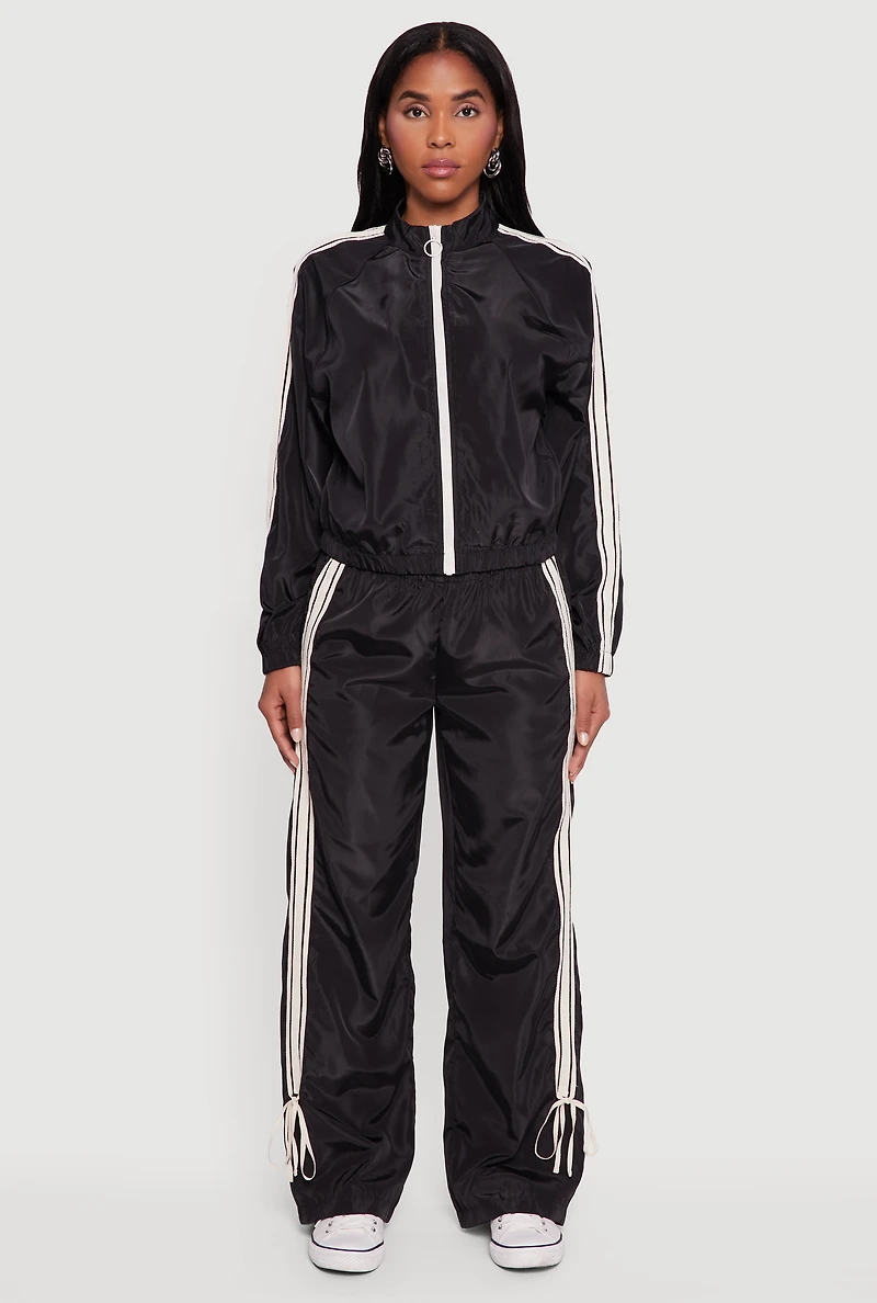Womens Almost Famous Straight Leg Track Pants with Side Stripe,