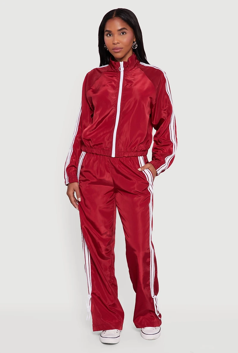 Womens Almost Famous Straight Leg Track Pants with Side Stripe, Red, Size XL