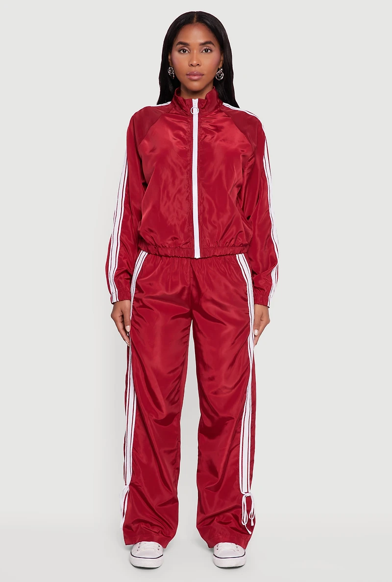 Womens Almost Famous Straight Leg Track Pants with Side Stripe, Red, Size XL
