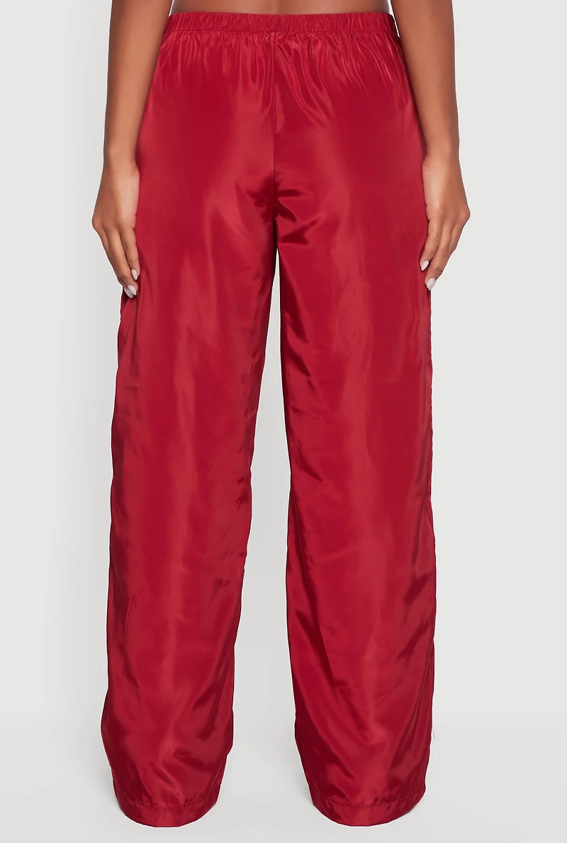 Womens Almost Famous Straight Leg Track Pants with Side Stripe, Red, Size XL