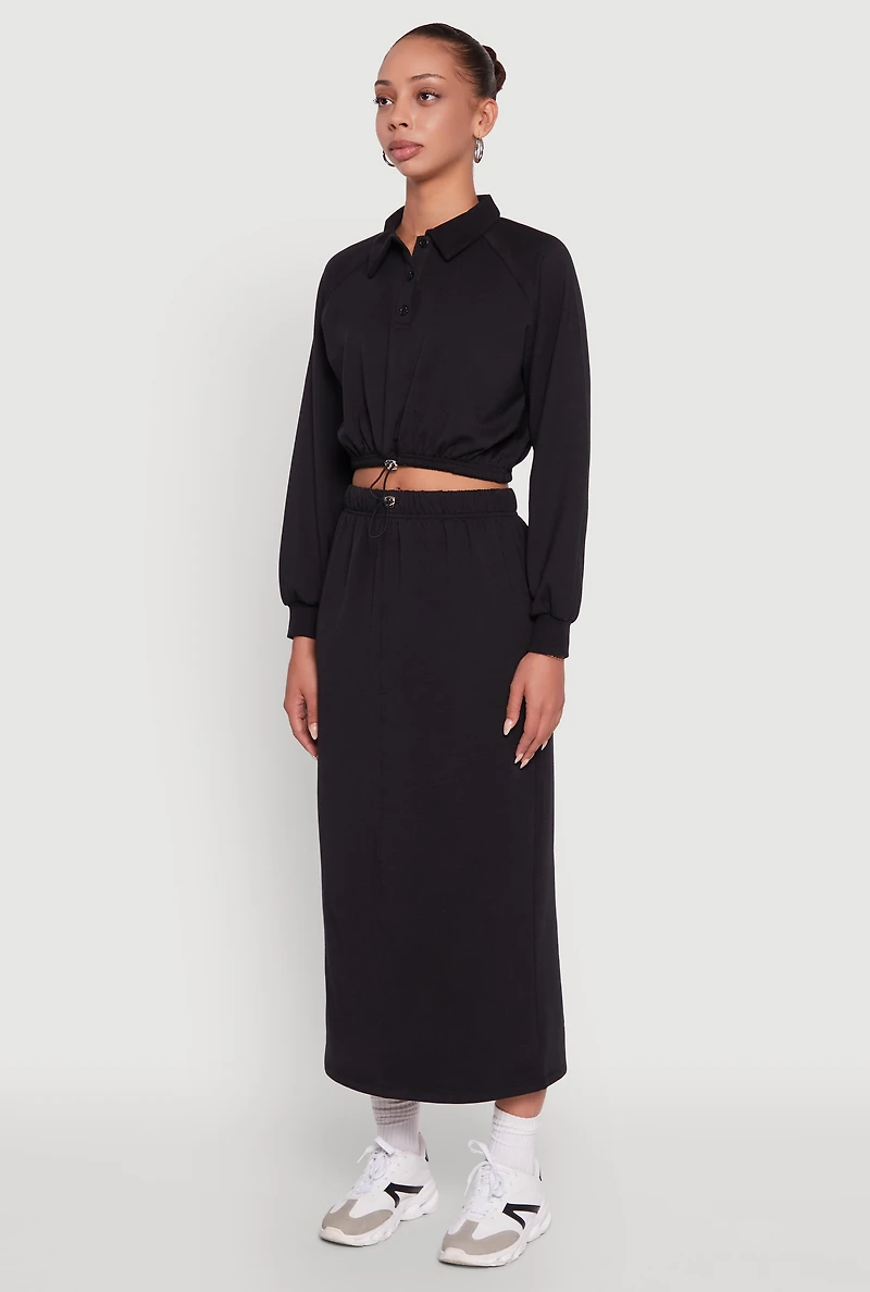 Womens Collared Fleece Cropped Pullover Sweatshirt,