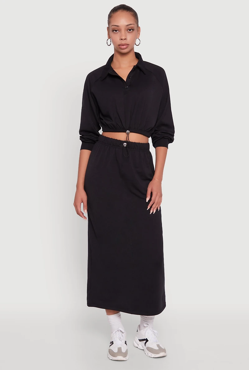Womens Fleece Maxi Skirt with Toggle Drawstring,