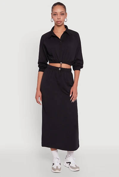 Womens Fleece Maxi Skirt with Toggle Drawstring,