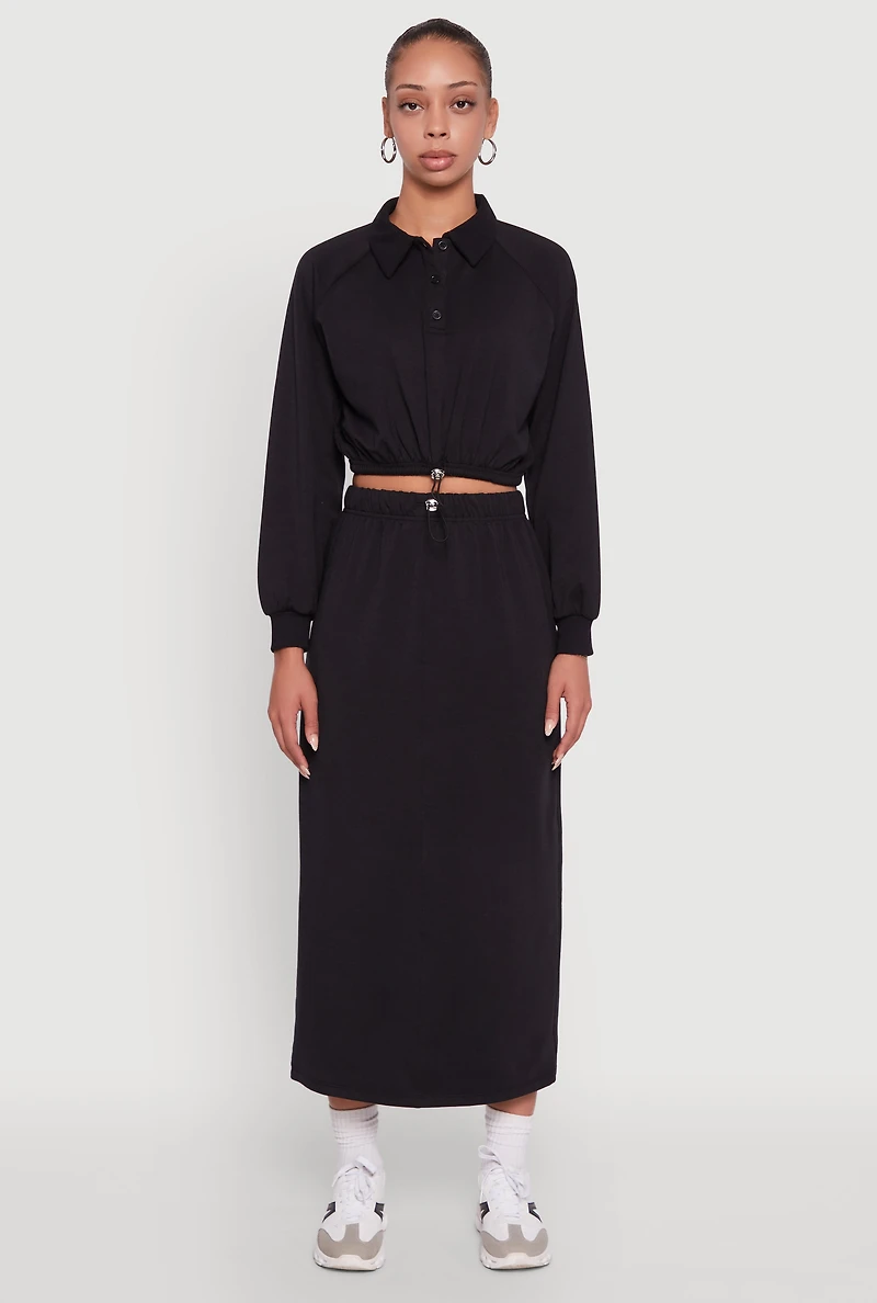 Womens Fleece Maxi Skirt with Toggle Drawstring, XL