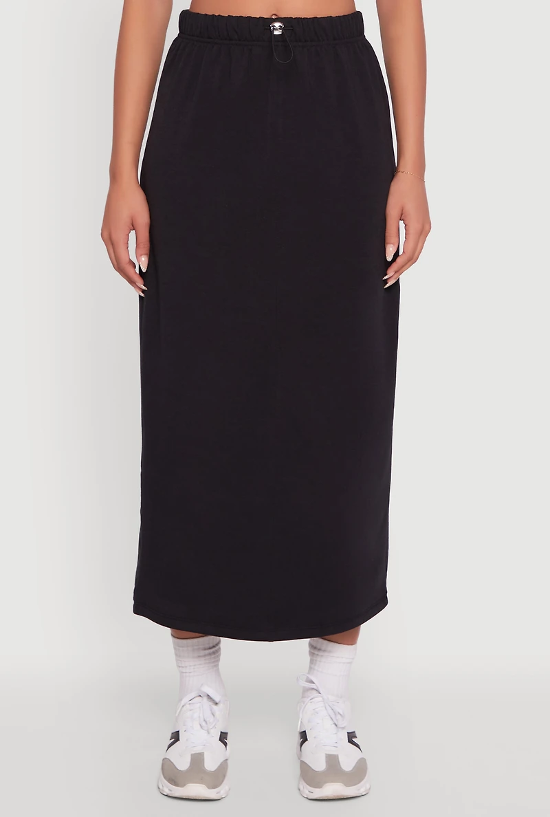 Womens Fleece Maxi Skirt with Toggle Drawstring, XL