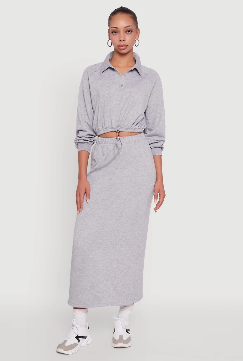 Fleece Maxi Skirt with Toggle Drawstring