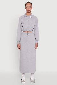 Womens Fleece Maxi Skirt with Toggle Drawstring, Grey, Size XL